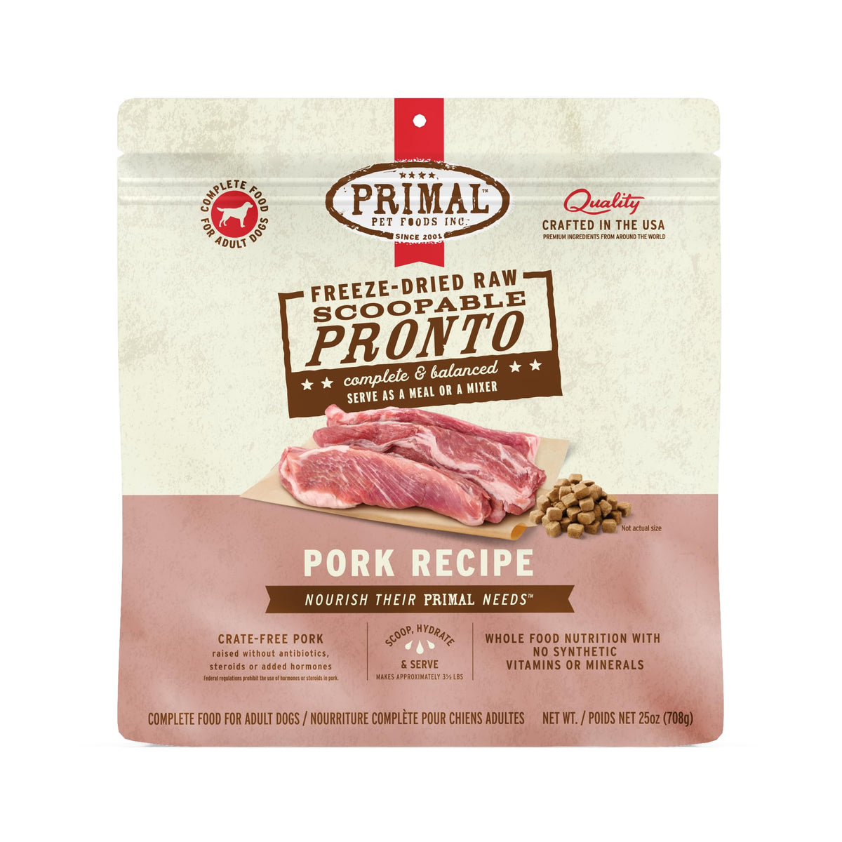 Primal Pronto Mini Nuggets au porc, bouchées protéinées pour chiens actifs.