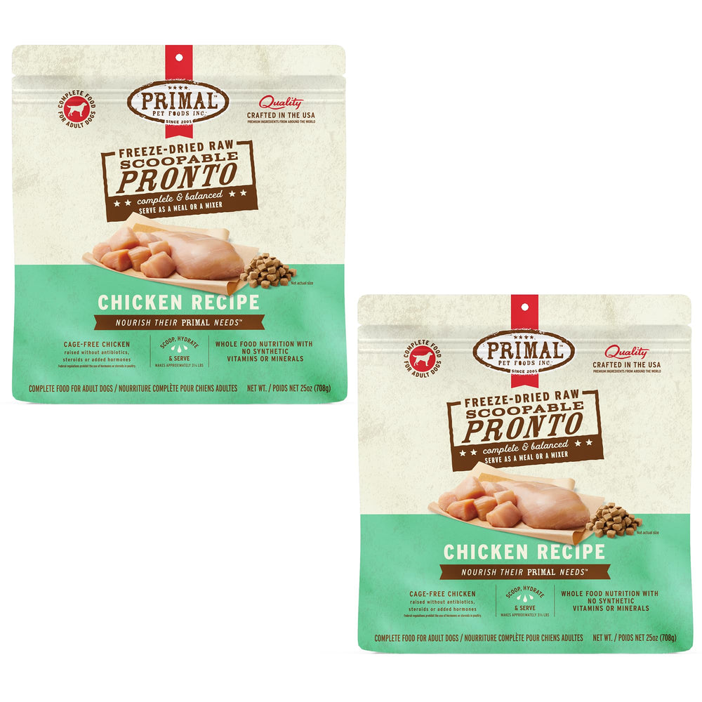 Primal Pet Foods Pronto Mini Nuggets poulet dans bol, repas pratique et nutritif.