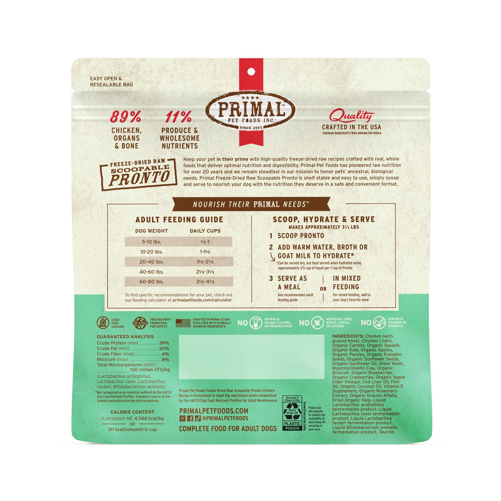 Primal Pronto Mini Nuggets poulet, sans additifs artificiels.