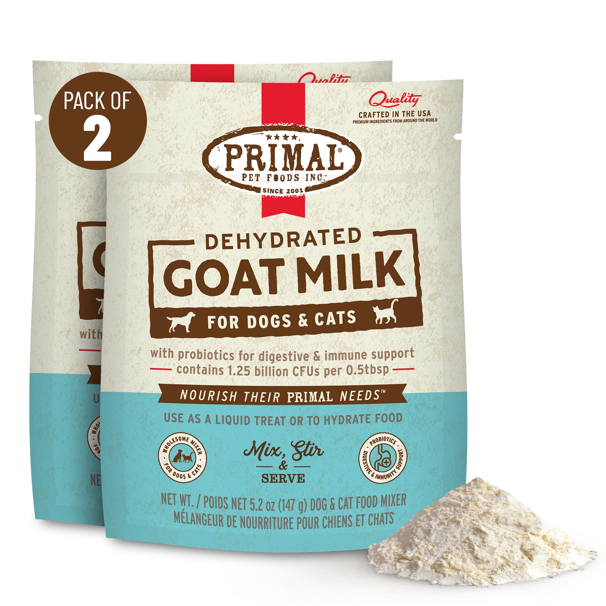 Primal Poudre-lait-chevre en emballage pratique pour chiens et chats.