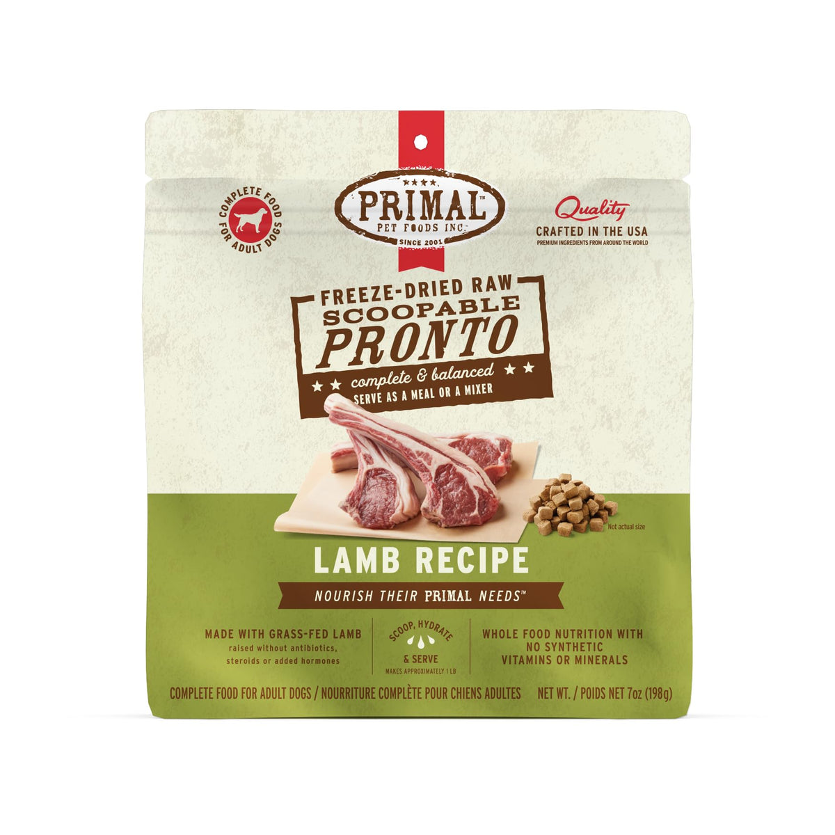 Primal Pronto Mini Nuggets Lamb emballage facile à emporter et stocker.