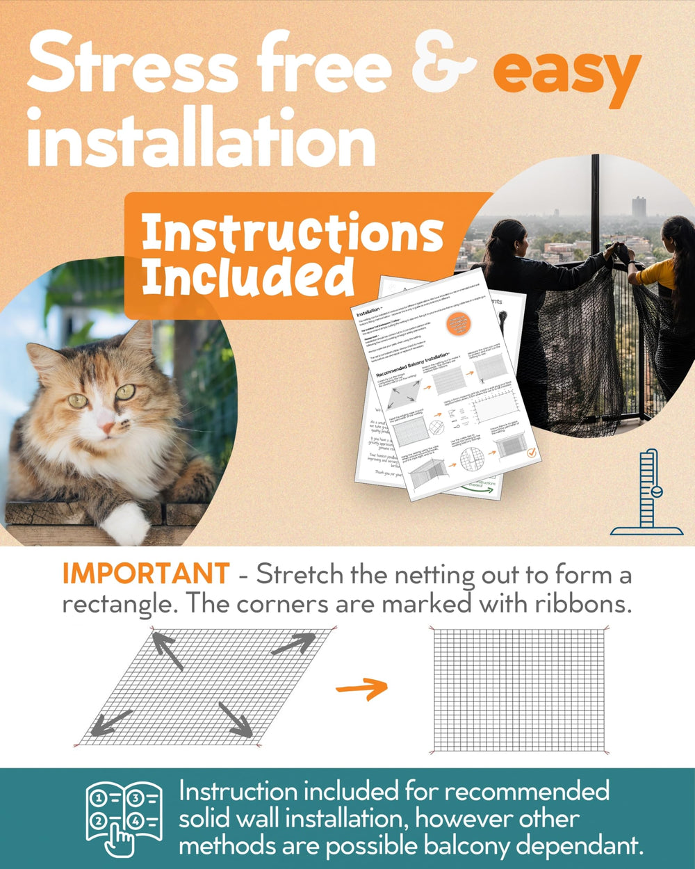 PRIMAL PURR catio-exterieur-balcon installation facile grâce aux fixations incluses.