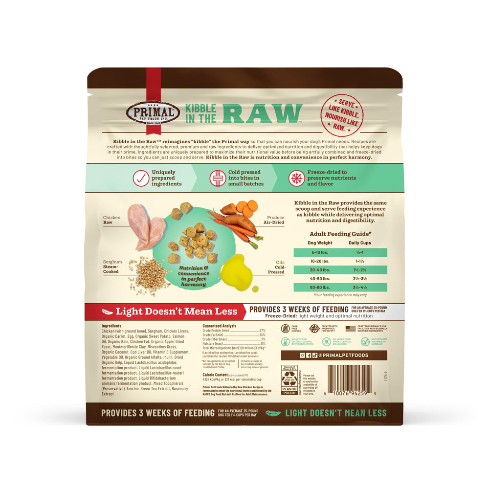 Primal Pet Foods utilisation quotidienne, portions faciles sans hydratation.