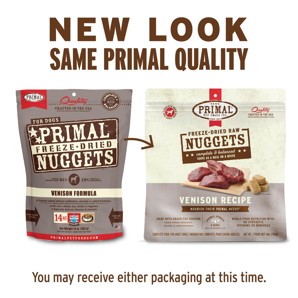 Primal Venaison Nuggets en réhydratation, texture agréable et digestion facilitée.