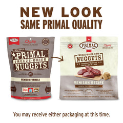 Primal Venaison Nuggets en réhydratation, texture agréable et digestion facilitée.