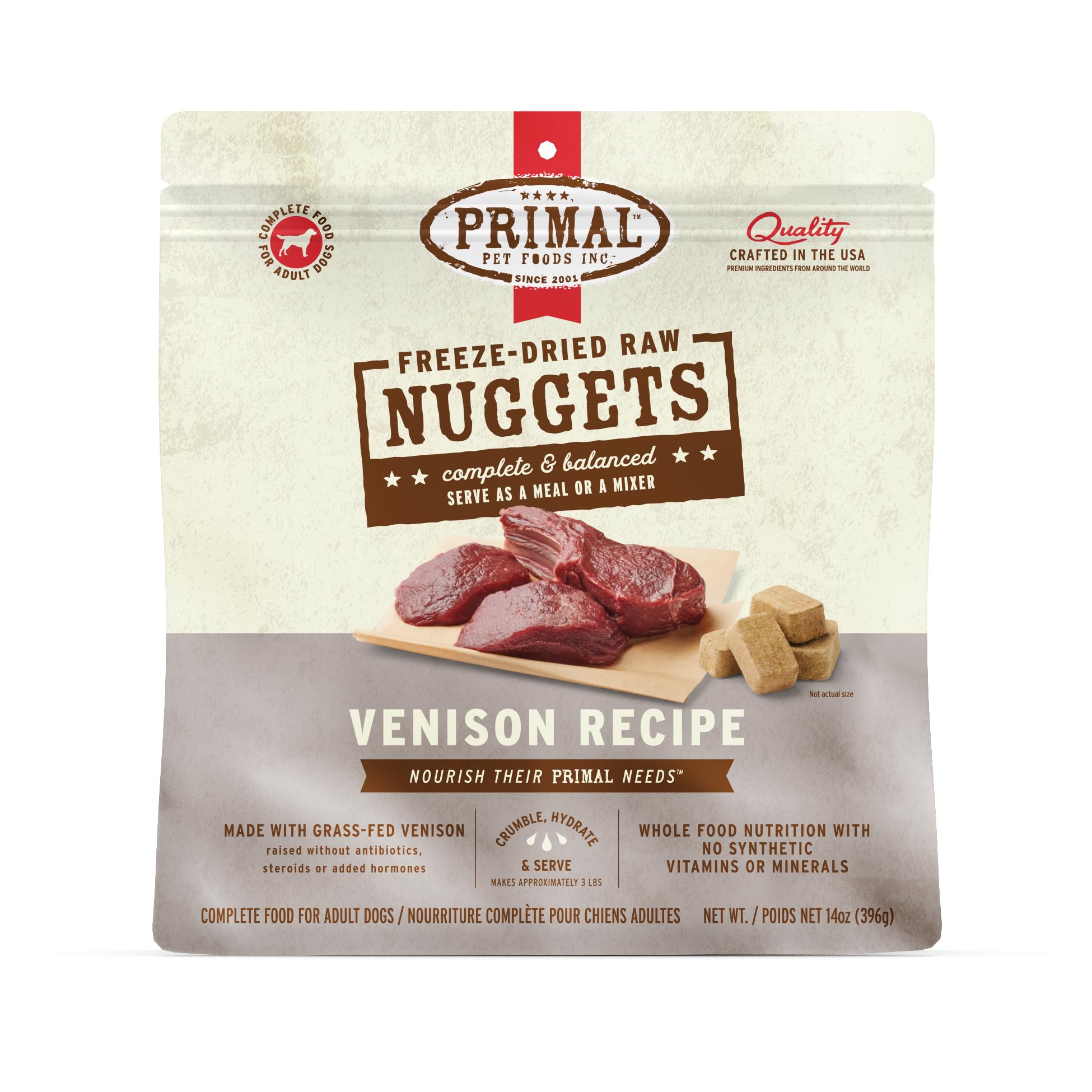 Nuggets Primal Venaison dans bol prêt à servir, repas facile et appétissant.