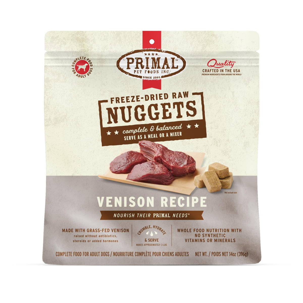 Nuggets Primal Venaison dans bol prêt à servir, repas facile et appétissant.