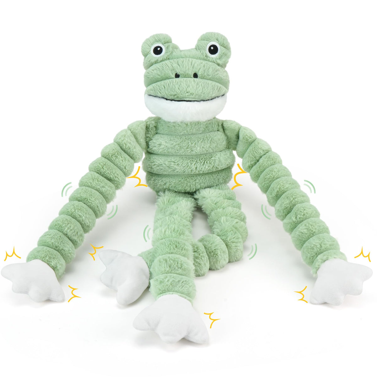 Jouet grenouille Prime Pets peluche de 27 pouces, idéal pour le jeu et le câlin.