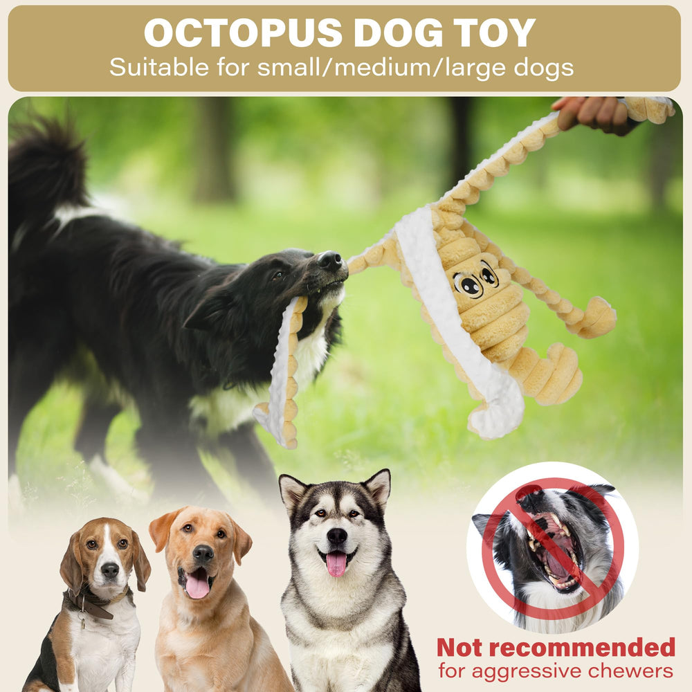 Prime Pets peluche poulpe couineur et crinkle, divertissement interactif pour chien.