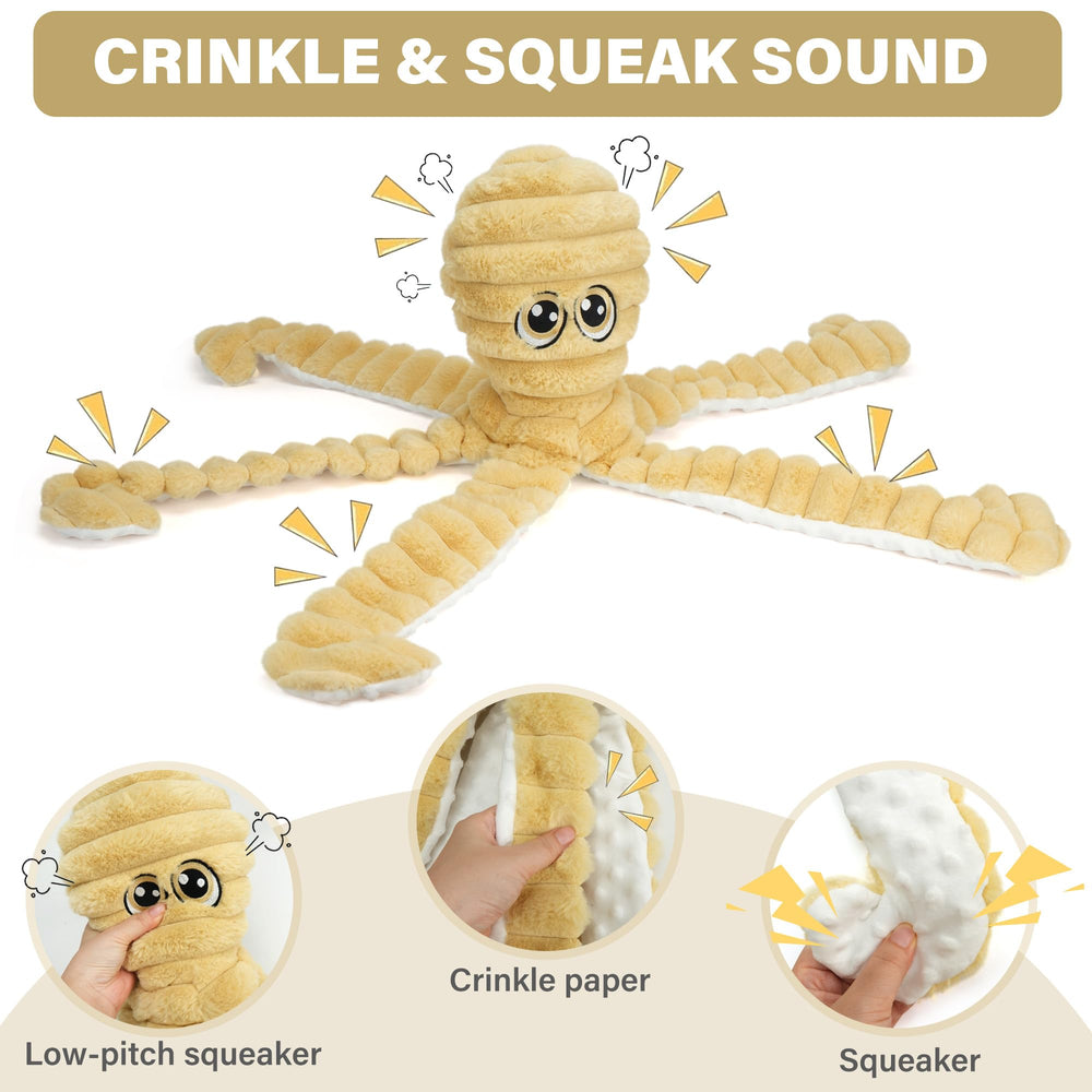 Prime Pets peluche poulpe 27 pouces pattes crinkle, stimulation auditive lors des jeux.