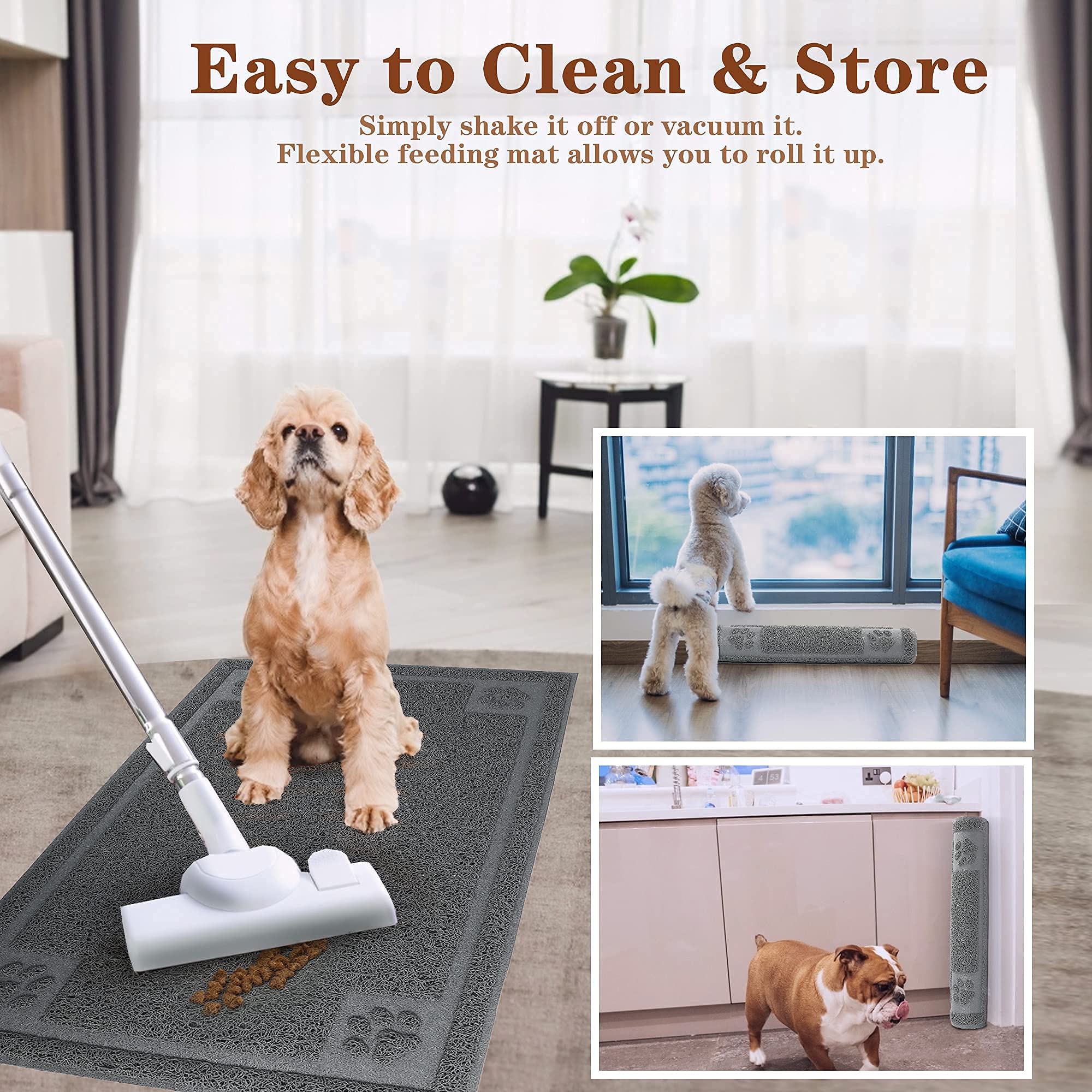 Tapis Prime Pets pour litière chat gris, rainures captant les miettes