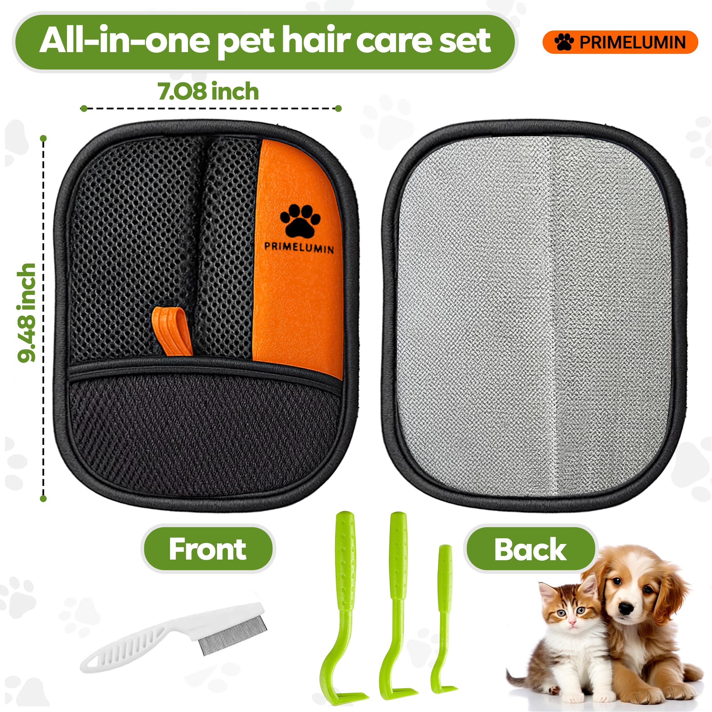 PRIMELUMIN gant anti-poils pour vêtements — peluches et poils éliminés en douceur.