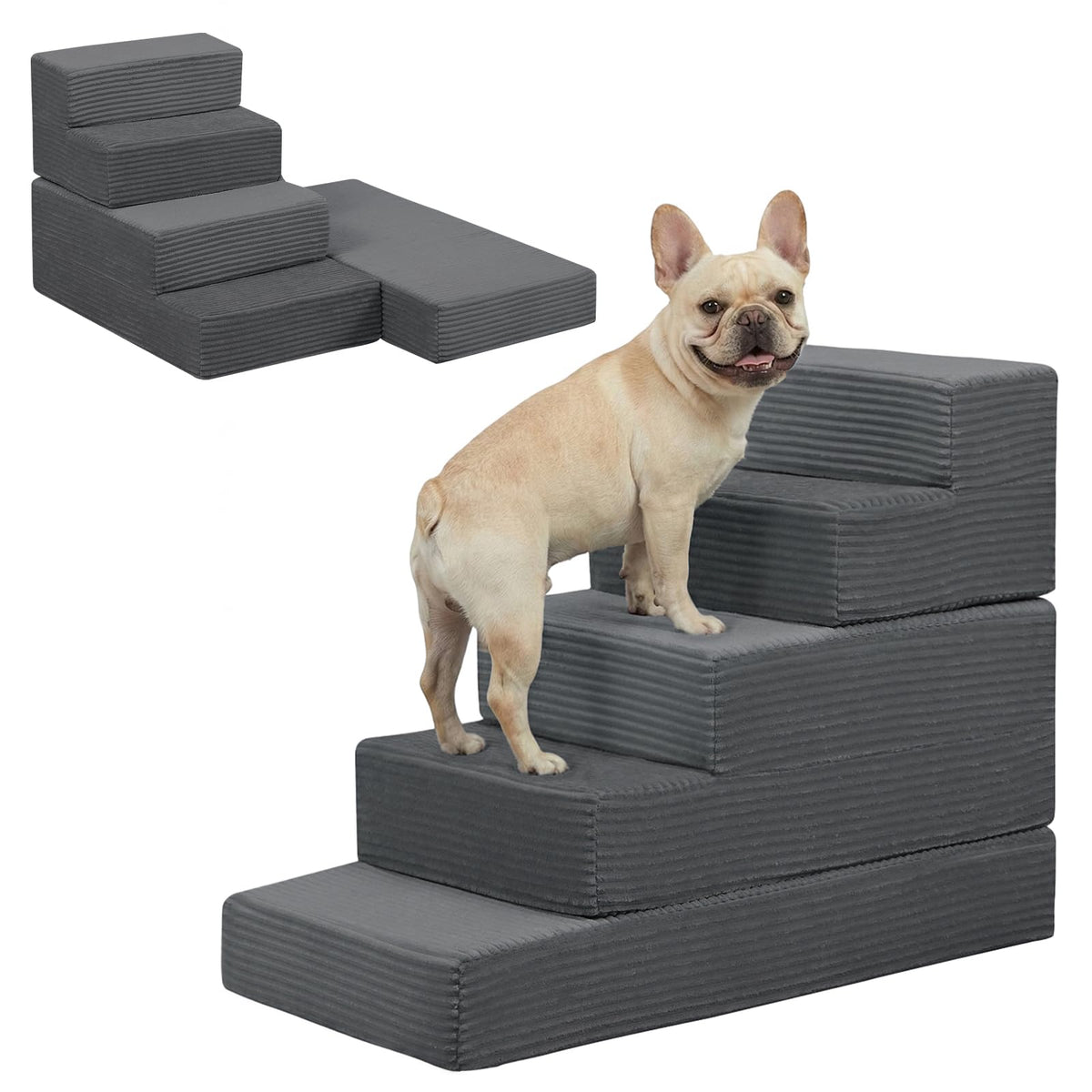 primepatio escalier chien 5 etapes gris sombre facilite l'accès au lit