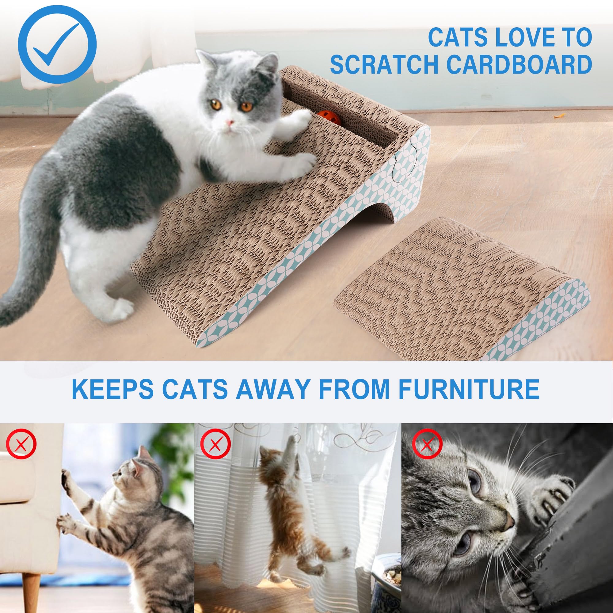 PrimePets boule-clochette-chat sur grattoir-carton stimule le jeu et l’exploration.