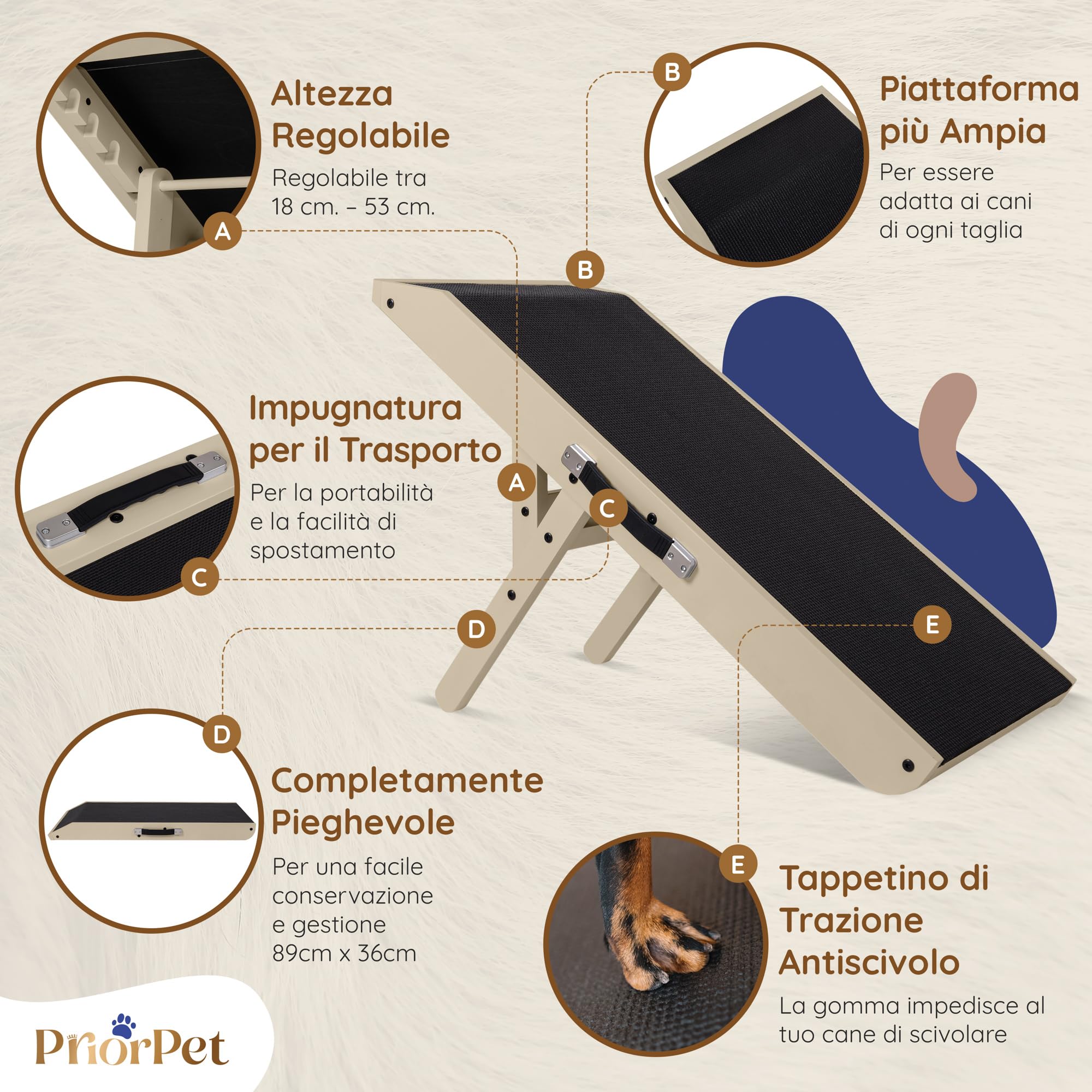 PriorPET rampe hauteur-reglable: adaptée de 7 à 20 pouces pour canapé ou lit.