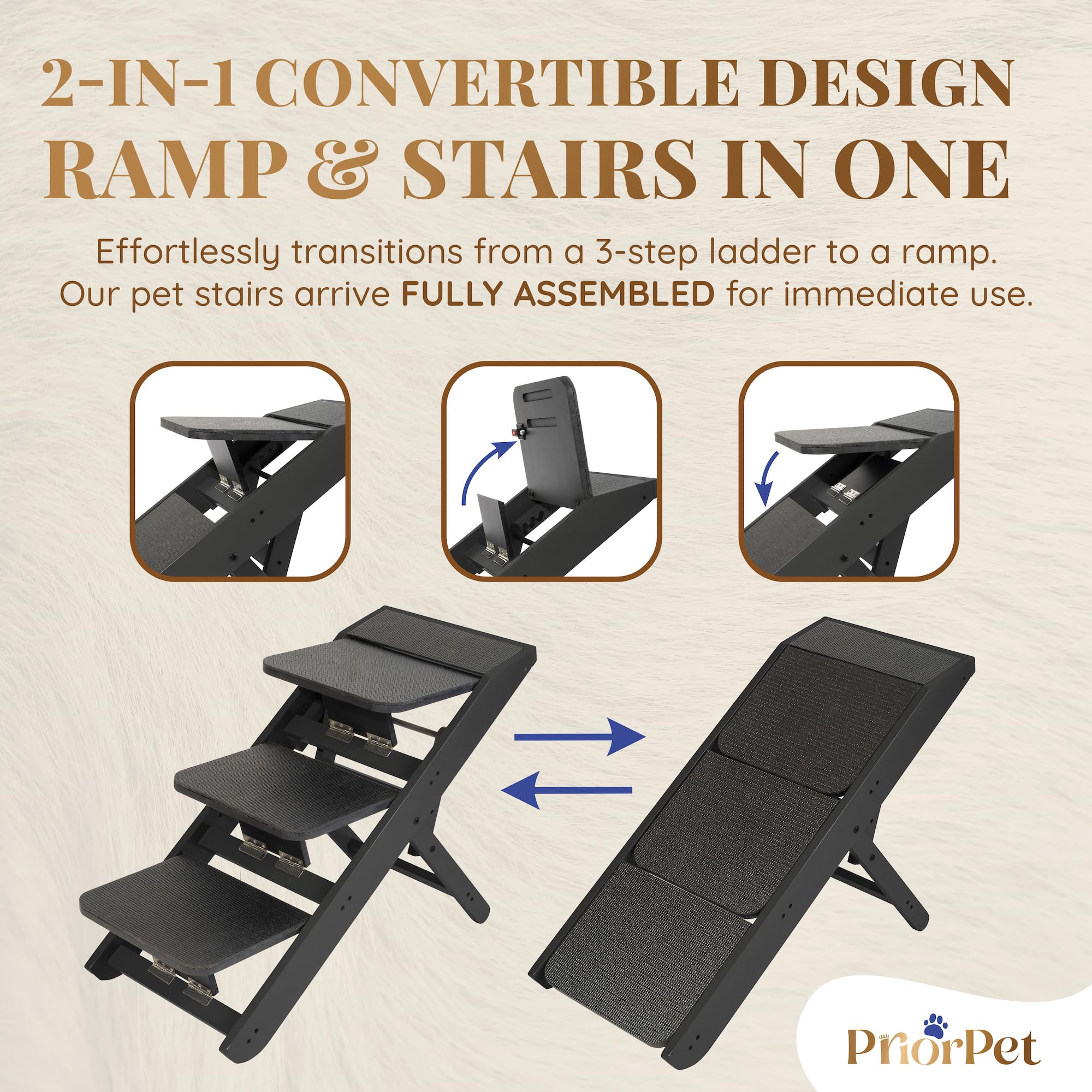 Rampe PRIORPET pliable pour chien prête au rangement et au déplacement.