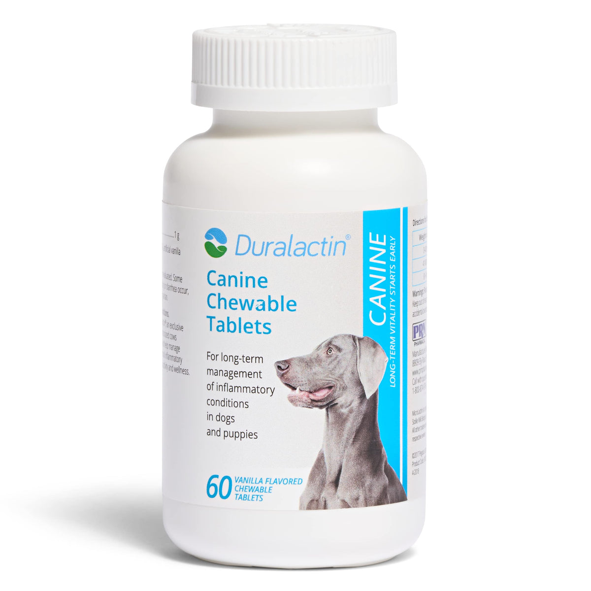 PRN Duralactin : bouteille de comprimés pour chien, présentation claire et pratique.
