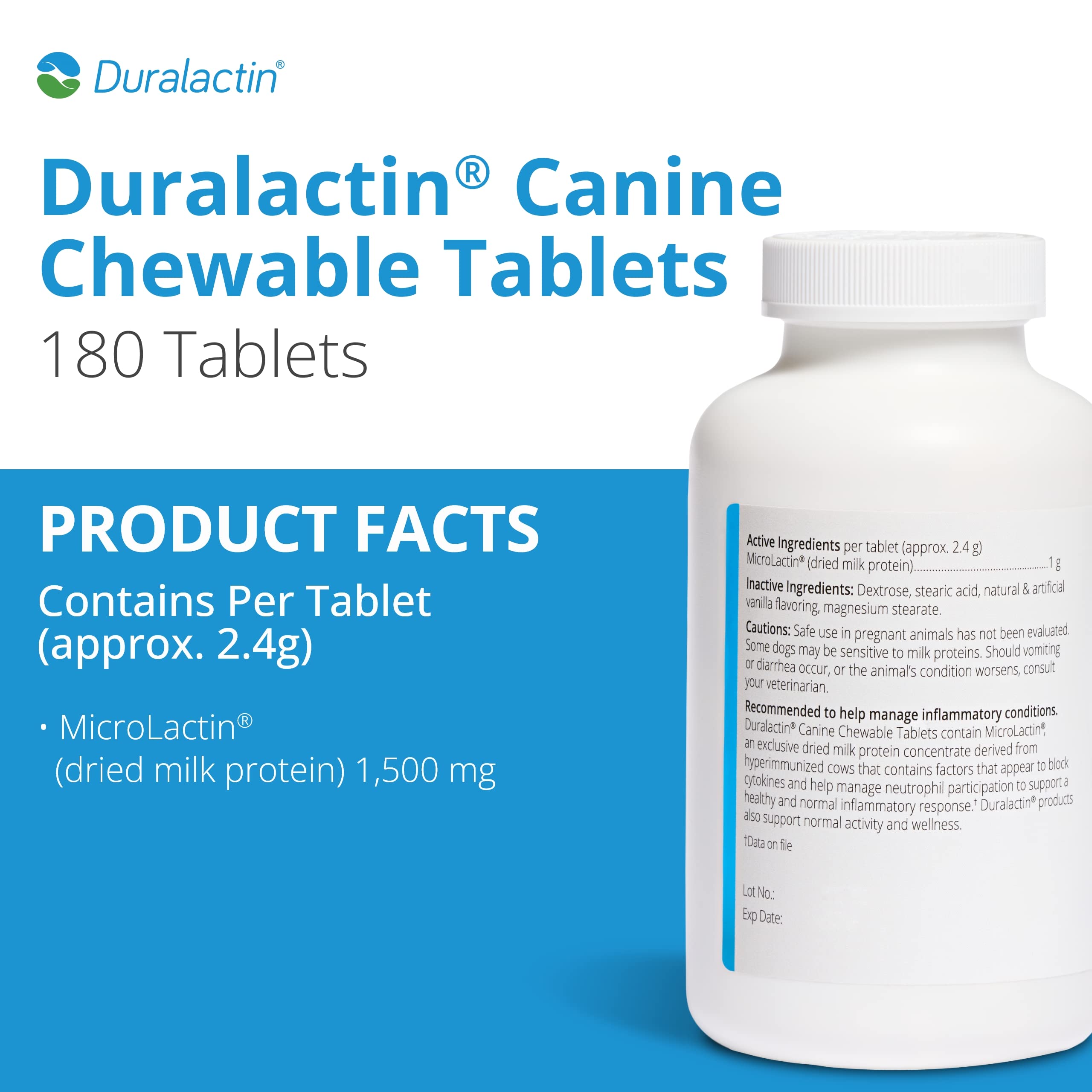 Tablettes Duralactin vanille pour chien, soutien potentiel à la mobilité