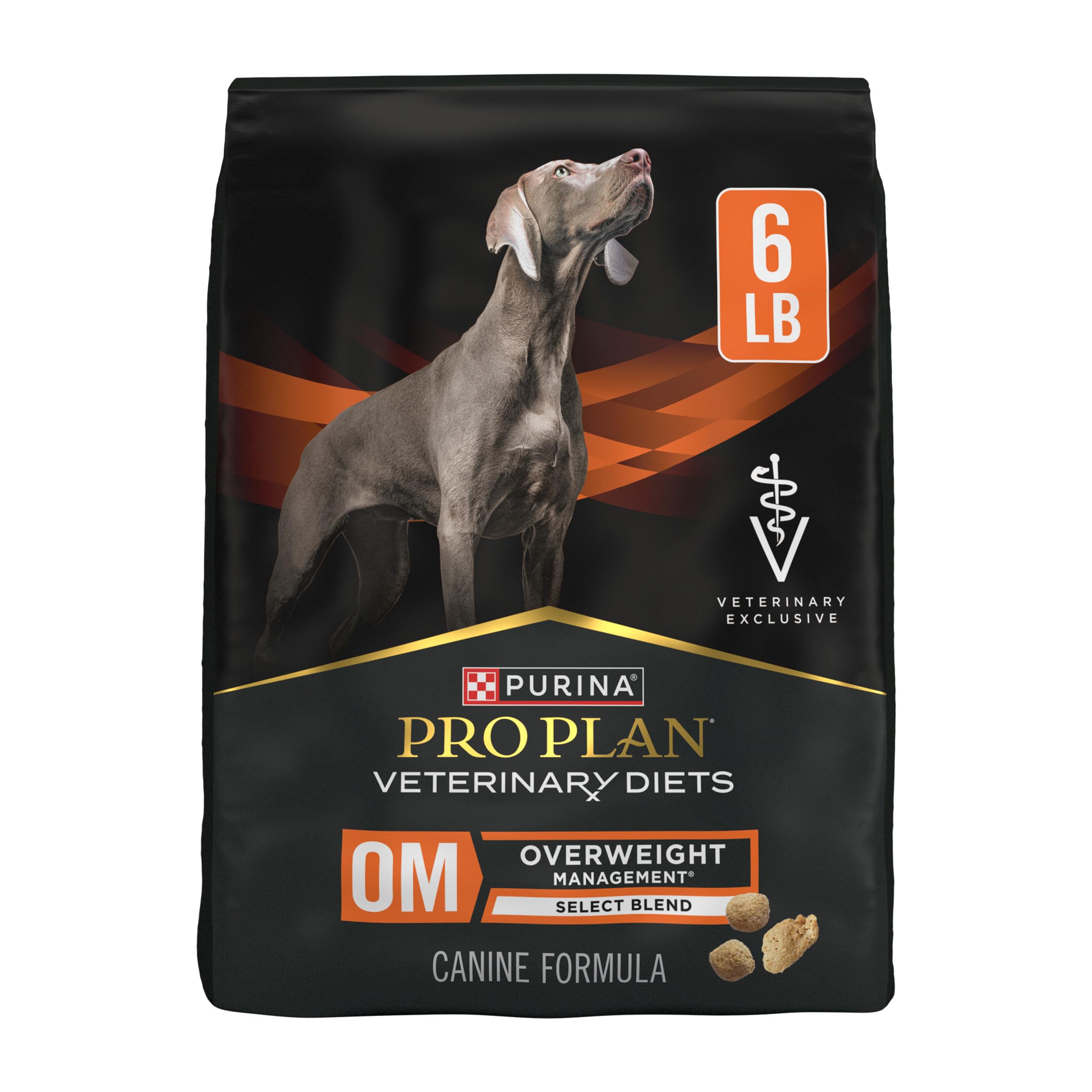 Pro Plan Veterinary Diets OM Select Blend croquettes dans le sac; cuisine axée sur la gestion du poids.