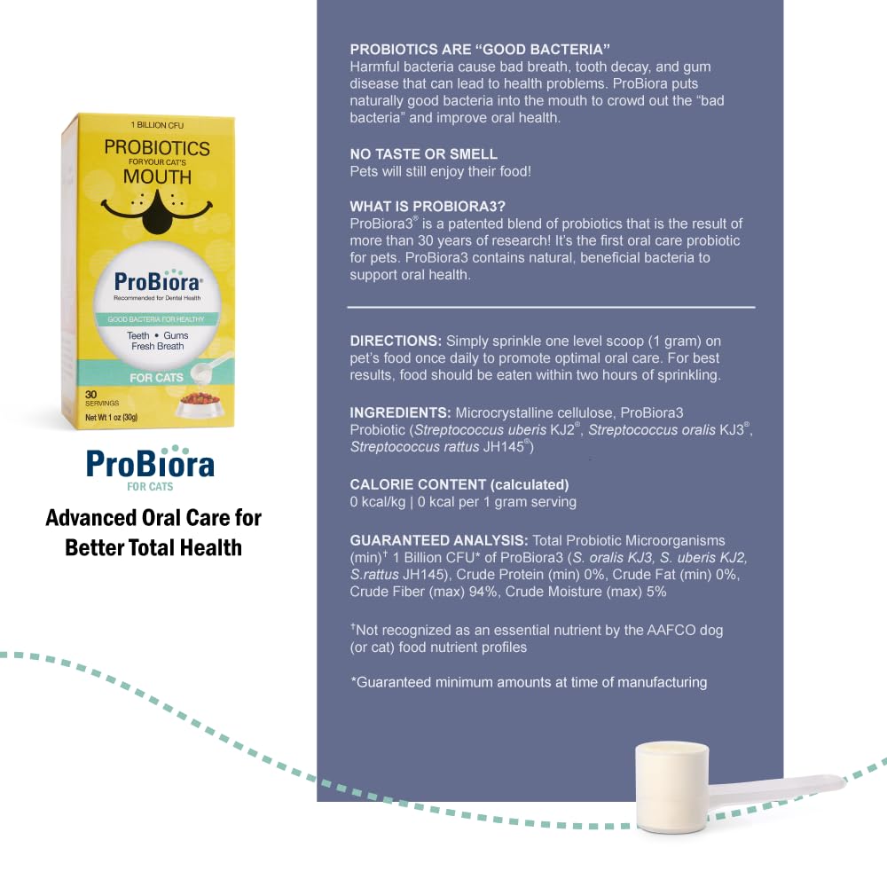 Probiora pour chat à saupoudrer sur la nourriture, pratique au quotidien.