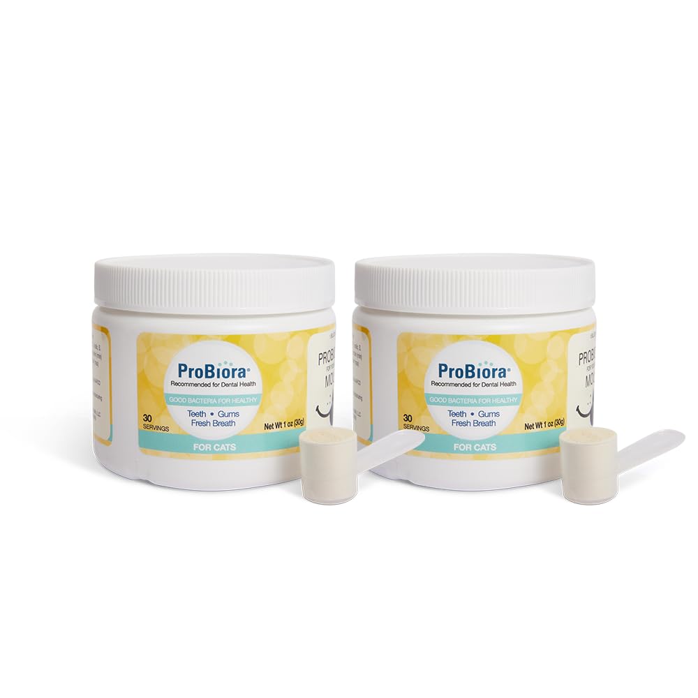 ProBiora Health Probiora pour chats: poudre probiotique, haleine plus fraîche et dents plus propres.