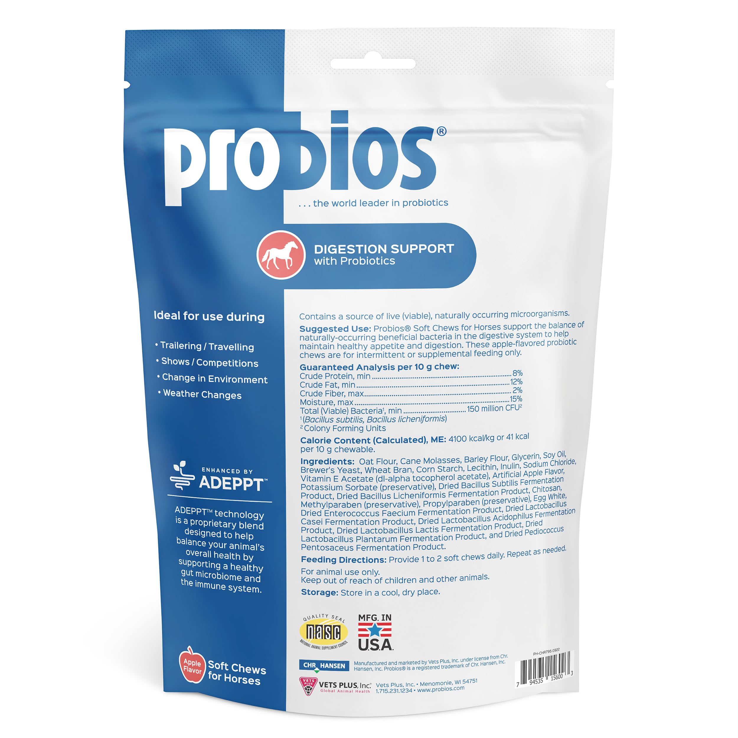 Probios pour chevaux – étiquette SQF, assurance qualité et sécurité.