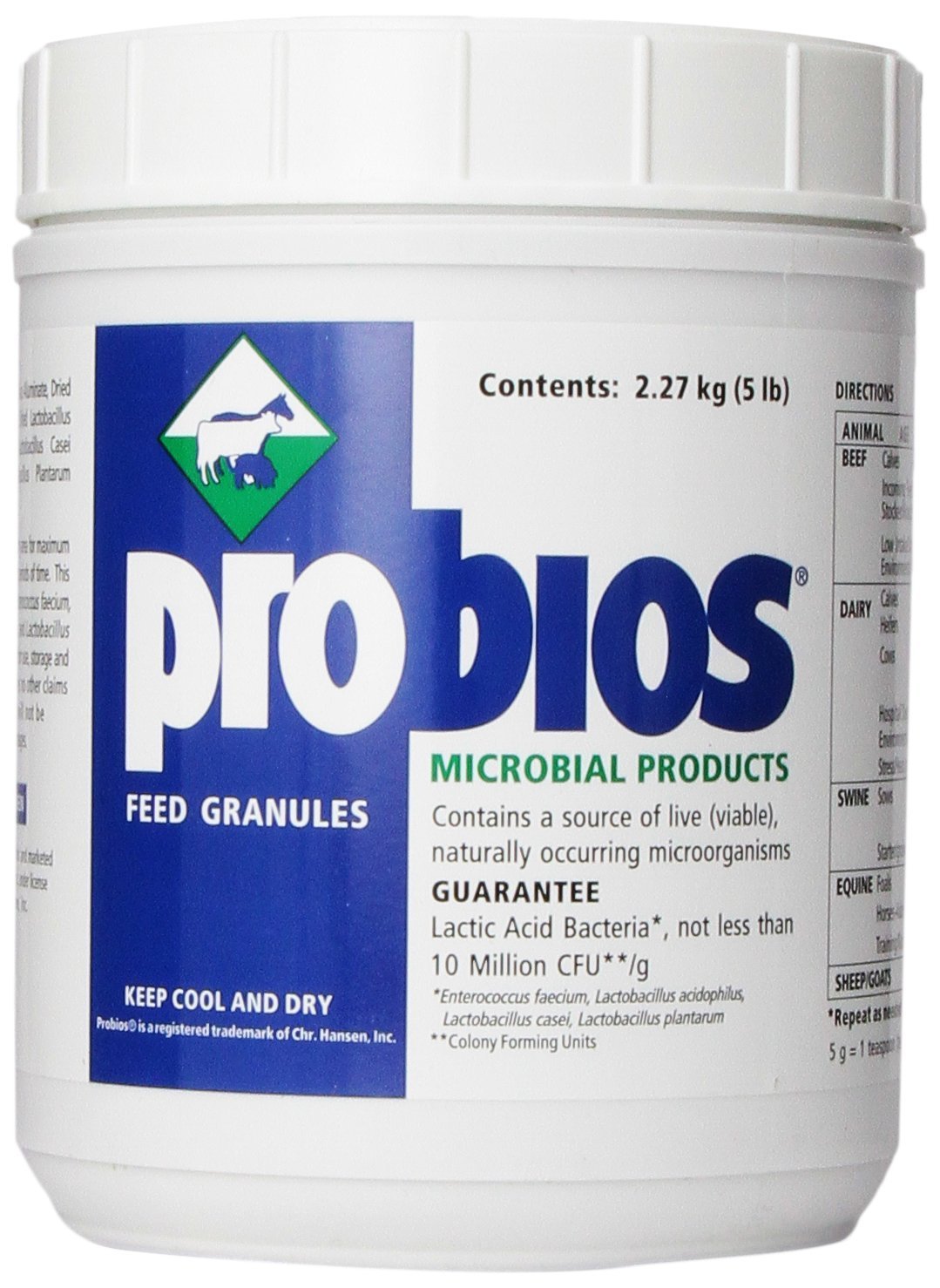 Granulés Probios pour chevaux, dosage simple à ajouter à la ration.