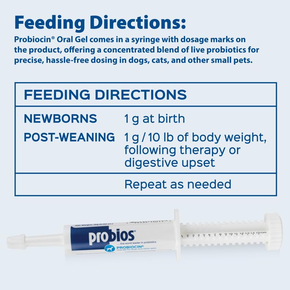 Gel Probios Probiocin pour le soutien digestif des animaux domestiques.