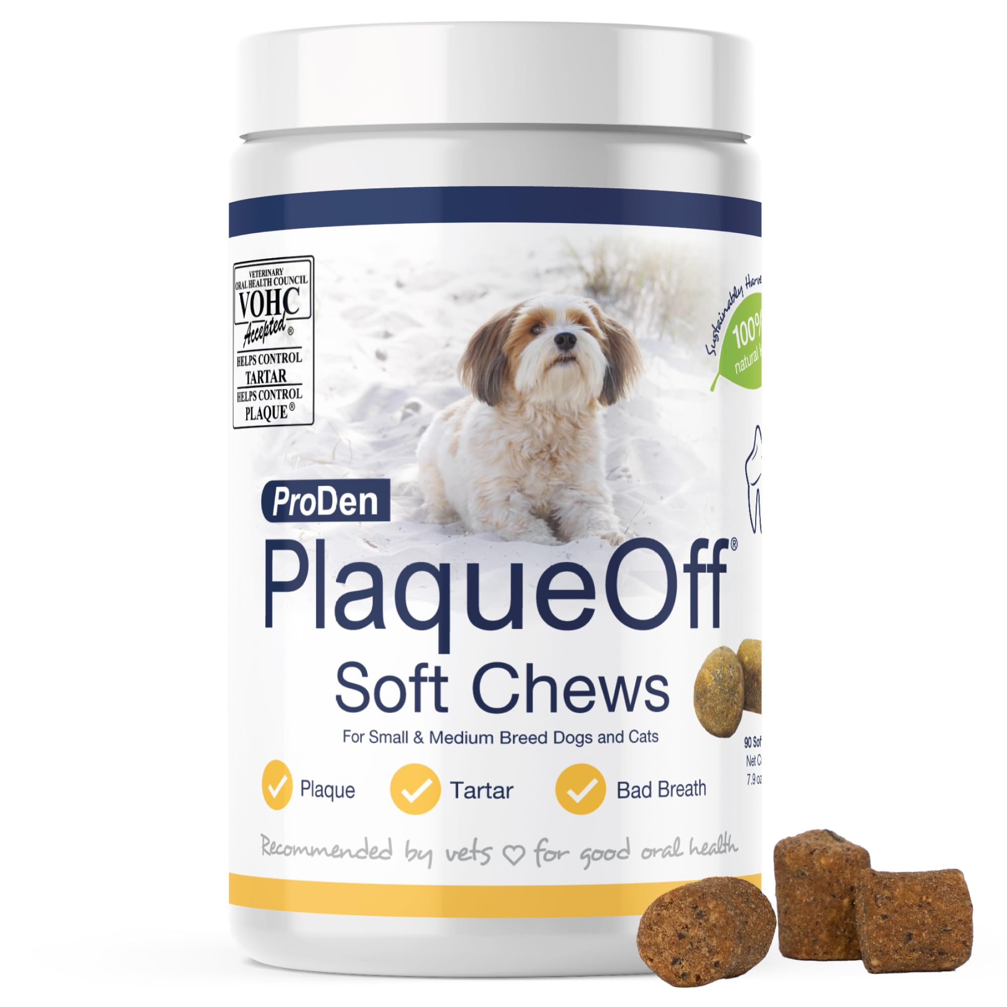 ProDen PlaqueOff : boîte friandises molles prête pour l’hygiène buccale.