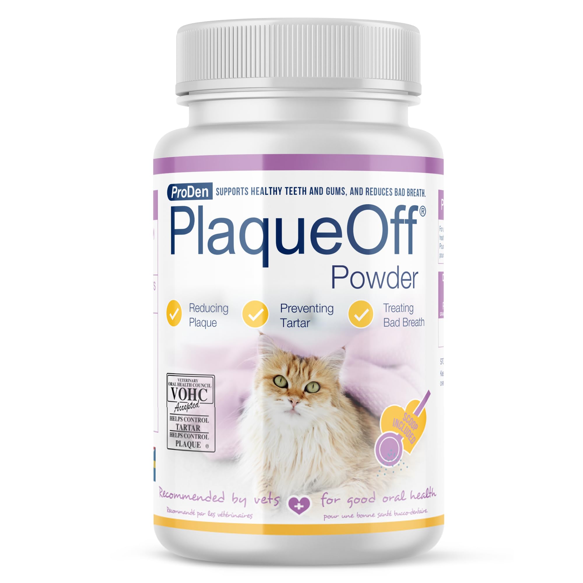 ProDen PlaqueOff poudre-chat-dents: réduction progressive de la plaque chez le chat.