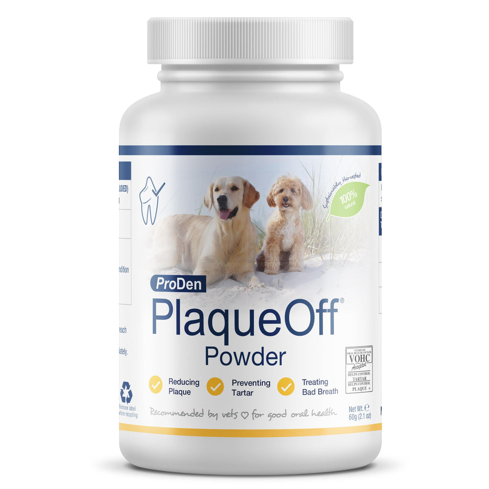 ProDen PlaqueOff Poudre – flacon, soutien possible à l'hygiène dentaire des animaux.