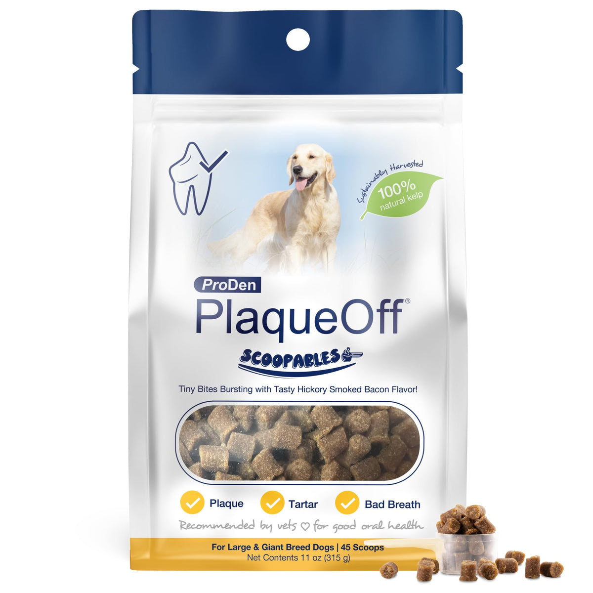 ProDen PlaqueOff Scoopables: emballage saveur porc fumé, pour chiens.