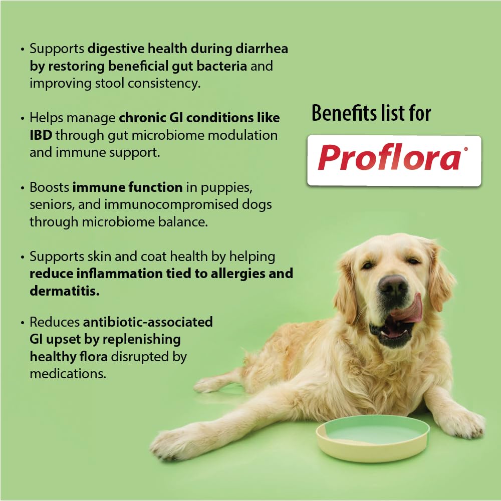 Proflora Daily Probiotics pour chiens — ingrédients de qualité et certification NASC pour la traçabilité.