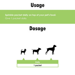 Sachet de poudre Proflora pour chien prêt à être saupoudré sur la nourriture.