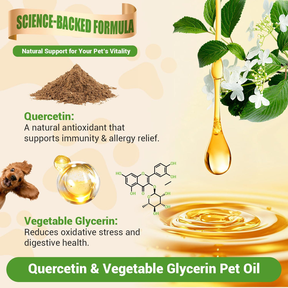 Gouttes de quercétine pour chien ProFluffyBio – facile à administrer dans la nourriture.