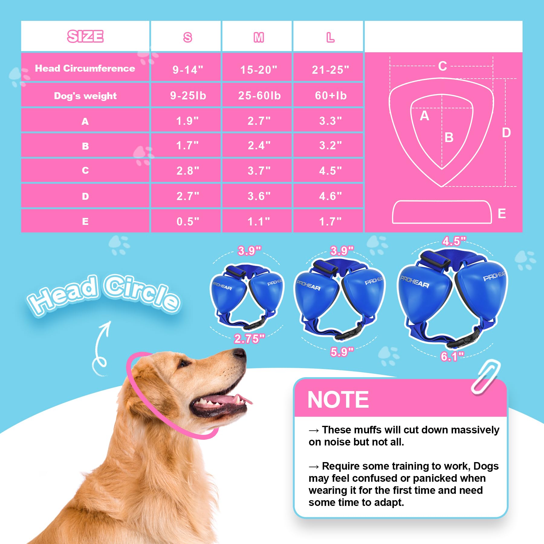 PROHEAR protecteurs d'oreilles pour chiens bleu, réduction du bruit lors des sorties