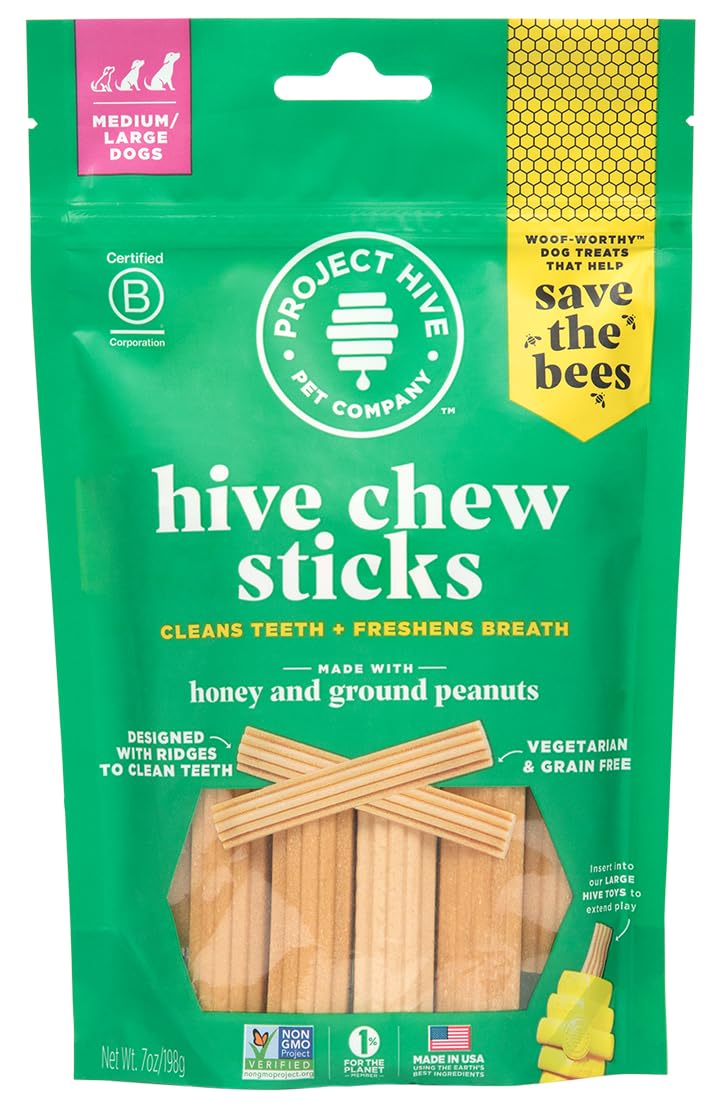 Bâtonnet dentaire Project Hive texturé pour chiens, favorise le nettoyage mécanique des dents.