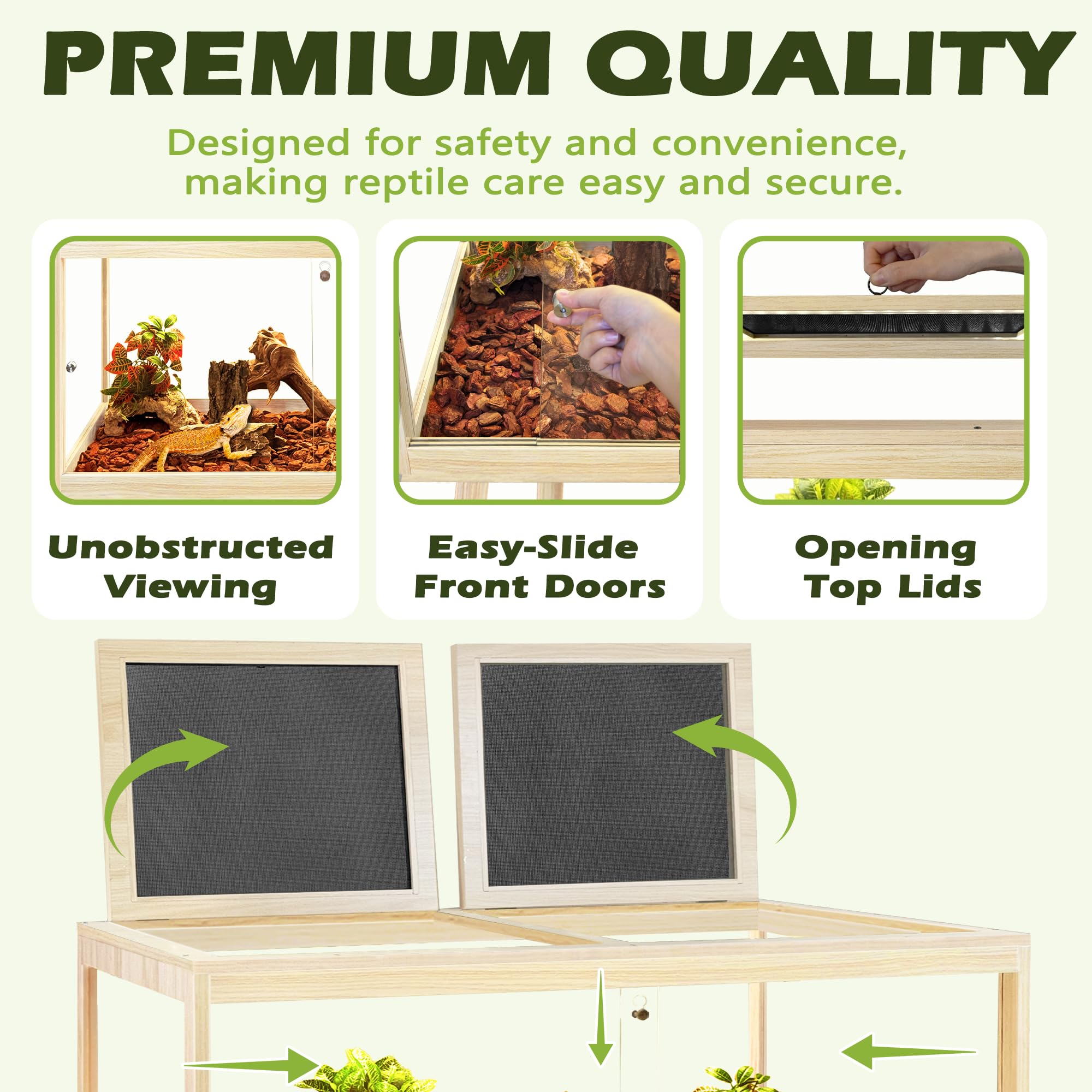 PROLEE terrarium intérieur spacieux sur pieds de 60 cm pour confort.