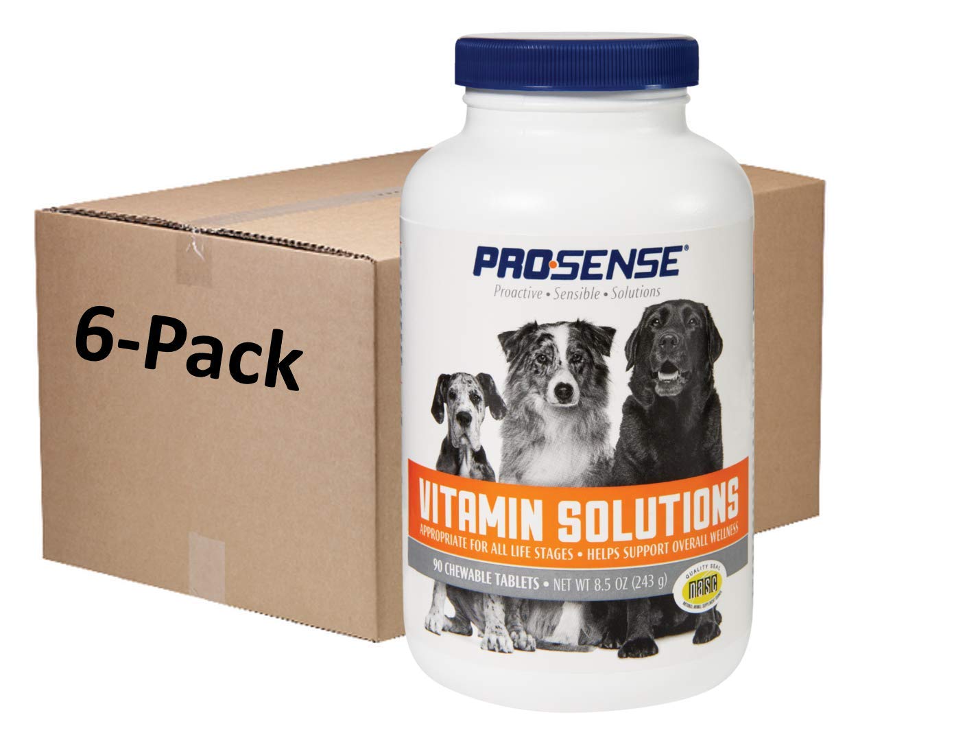 ProSense Solutions vitamines chiens: boîte et tablettes prêtes pour la routine quotidienne.