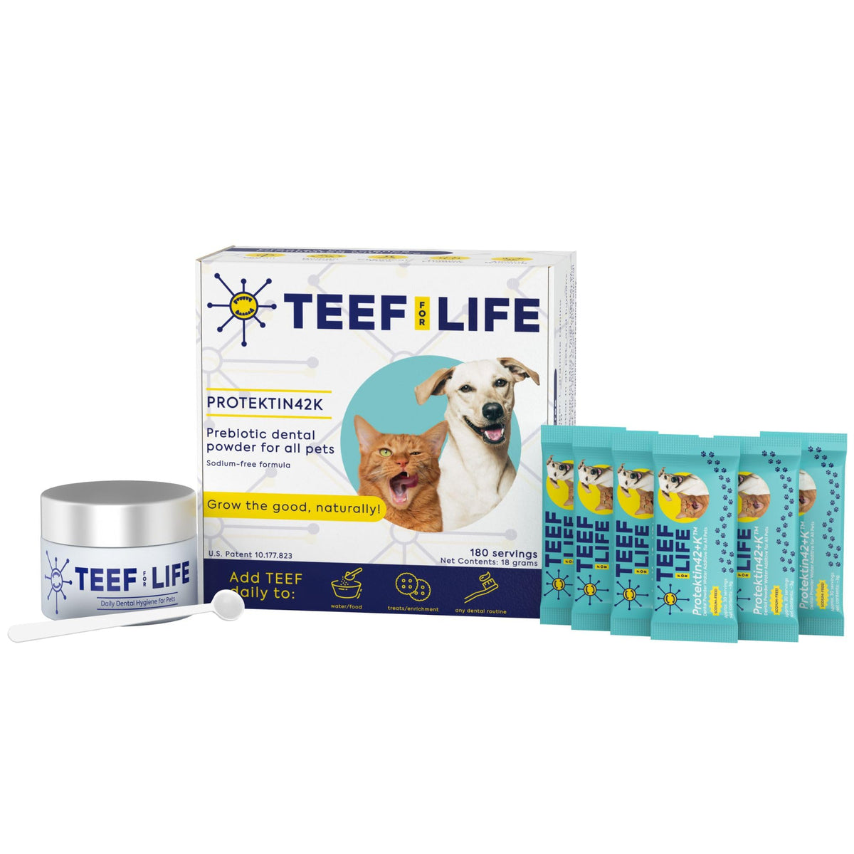 Protektin42K poudre dentaire pour animaux, image générale du produit, haleine plus fraîche.
