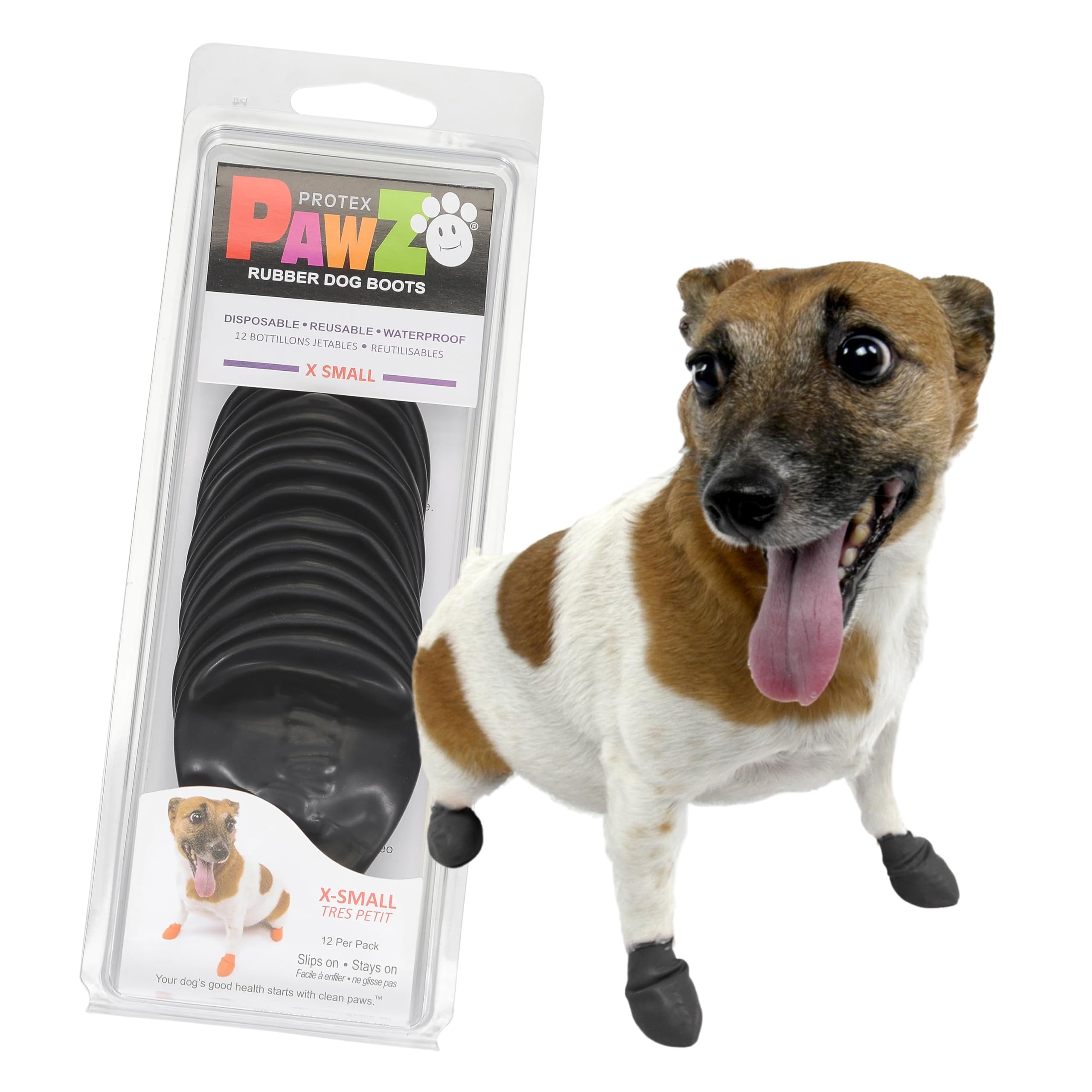 Protex PawZ: premier plan des bottes pour petites pattes, protection contre l'humidité.