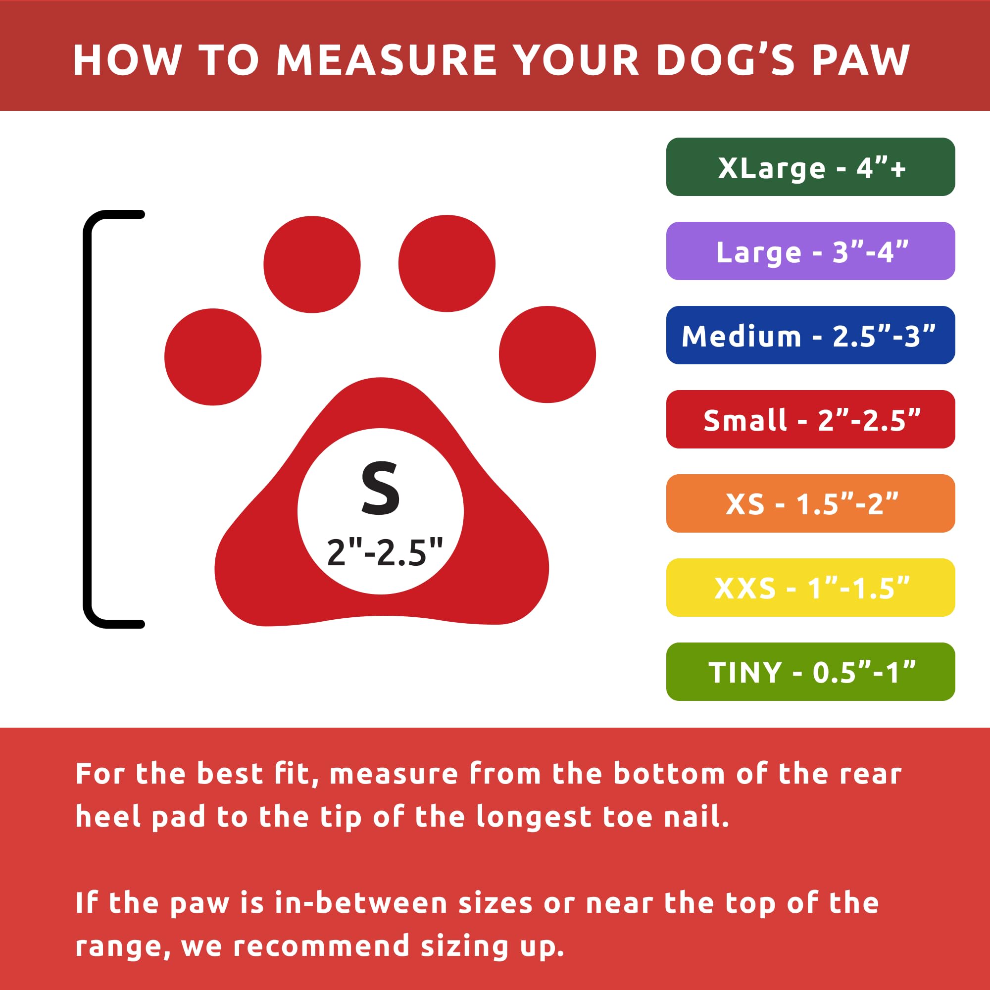 Guide des tailles Protex PawZ pour petites pattes et chiens nains.