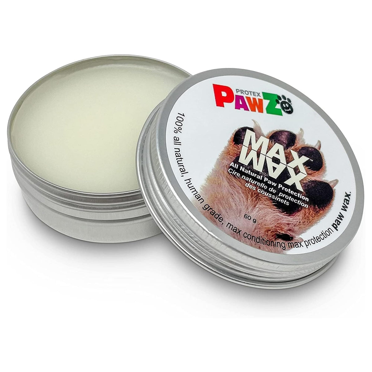 Baume Protex PawZ MaxWax avant promenade pour pattes hydratées et protégées.