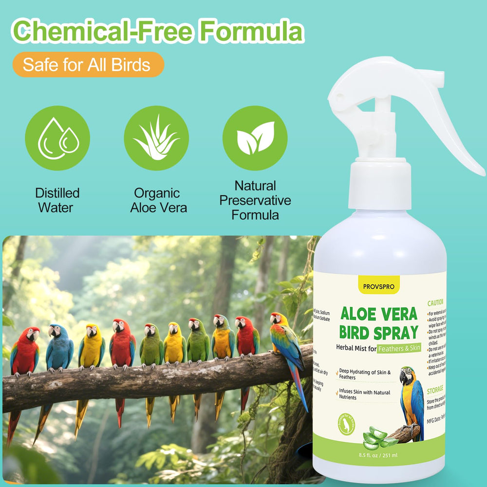 Provspro Aloe Vera Oiseau Spray – usage quotidien pour apaiser irritations et sécheresse cutanée.