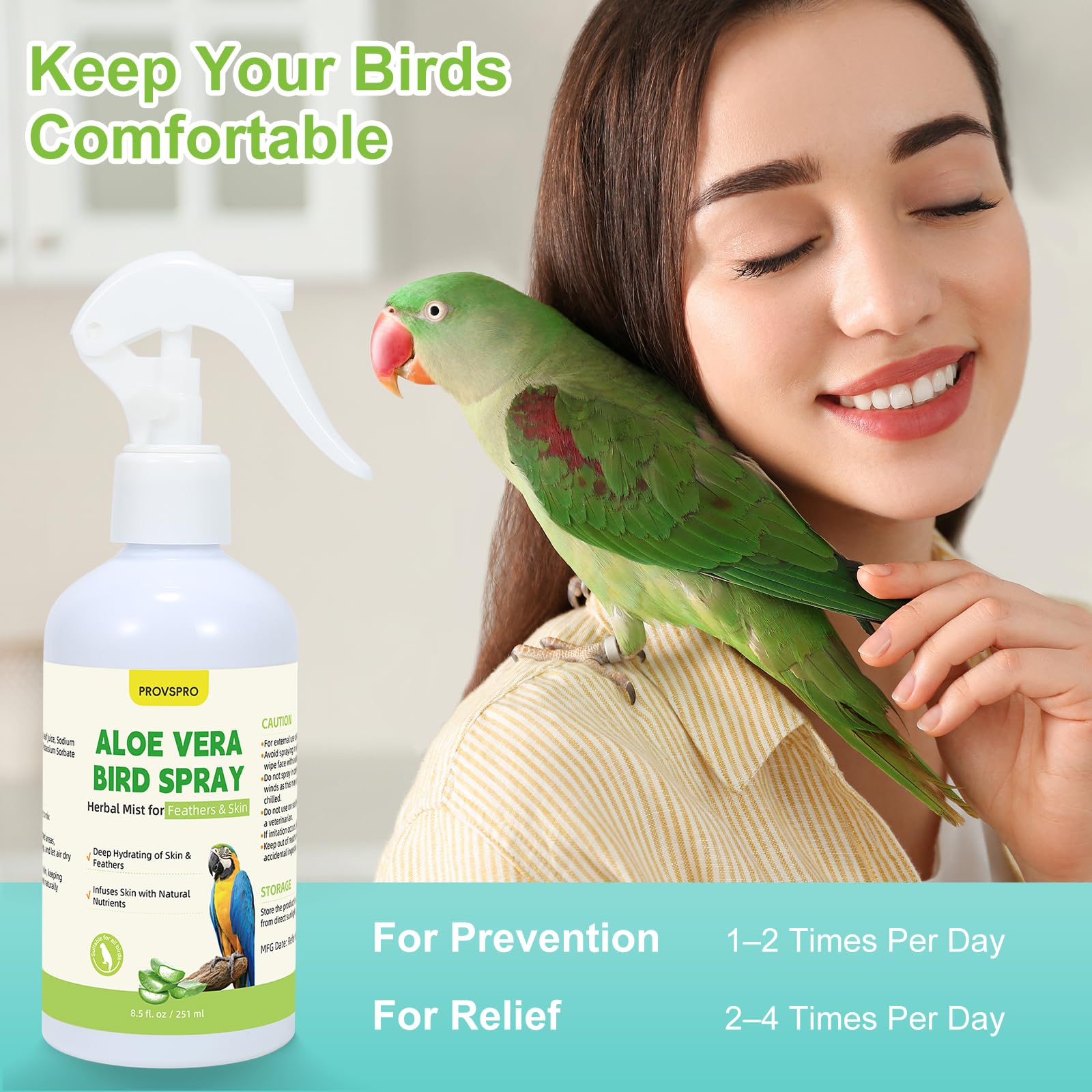 Provspro Aloe Vera Oiseau Spray – application rapide, rinçage inutile, routine de soins efficace.