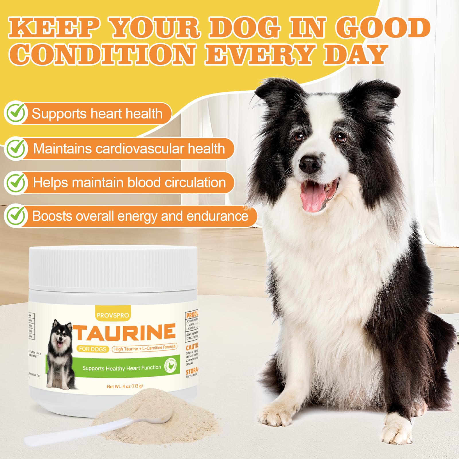Provspro Taurine chien poudre couleur naturelle et goût poulet