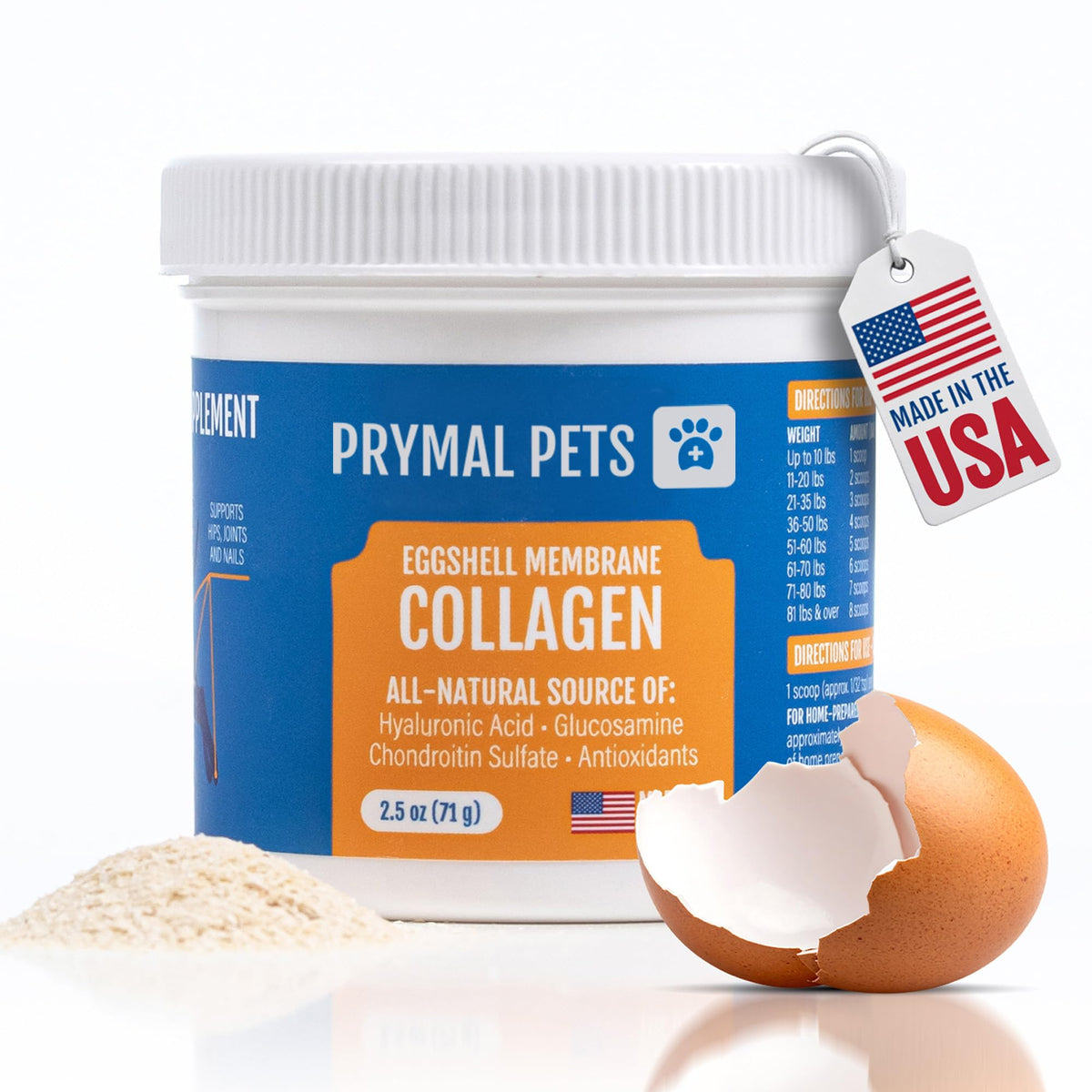 Prymal Pets Collagene Membrane d'Oeuf – bouteille pratique pour l apport quotidien en soutien des articulations.