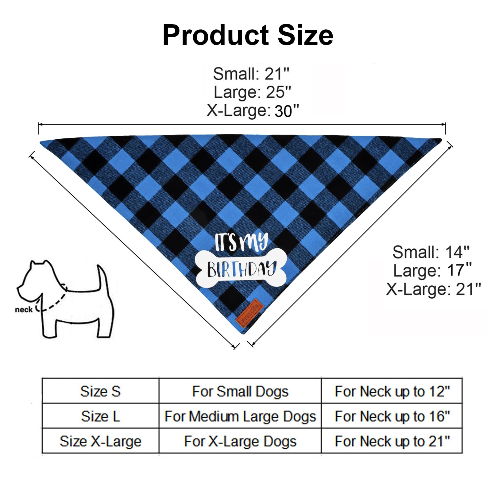 PTDECOR bandana anniversaire chien bleu carreaux, avec motif c’est mon anniversaire.