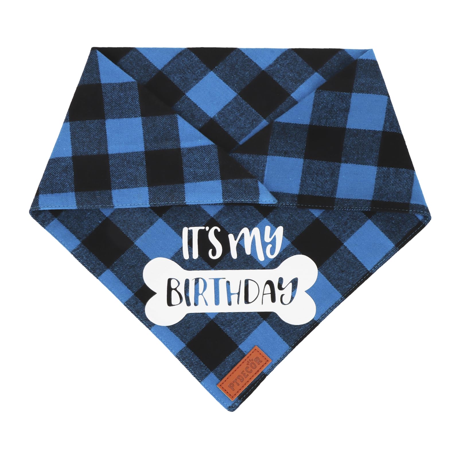 Bandana PTDECOR bleu carreaux pour chien, idéal pour les jours ordinaires et fêtes.