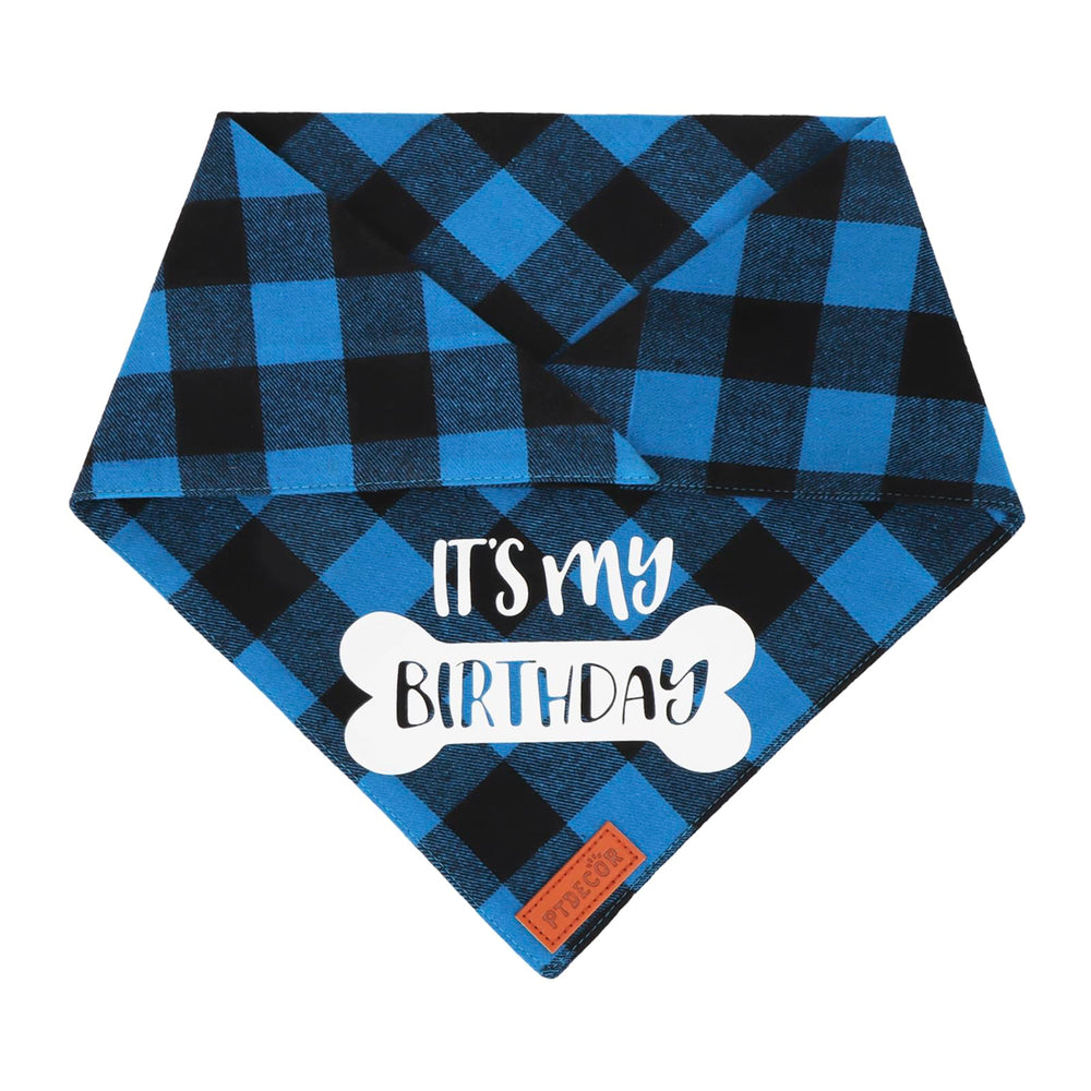 Bandana PTDECOR bleu carreaux pour chien, idéal pour les jours ordinaires et fêtes.